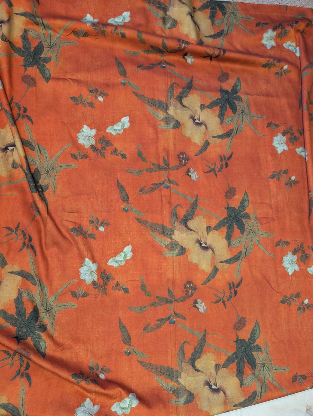 Peruvian Connection Rust Orange Floral Tropical Linen Tablecloth